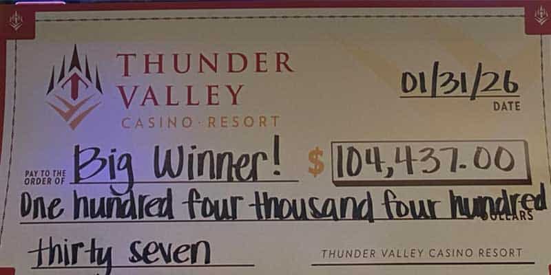 Thunder Valley slot payout