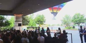 hot air balloon takes off from casino